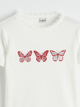 Bisiklet Yaka Bask?l? K?z ?ocuk Ti??rt