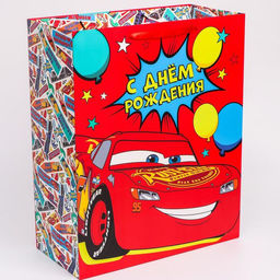 Пакет ламинированный вертикальный, 40 х 49 х 19 см С Днем рождения, Тачки