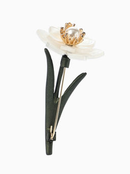Брошь «Цветок» нежный, жемчуг, цвет бело-зелёный в золоте