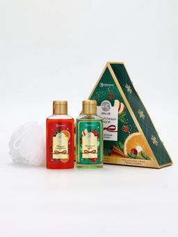 Подарочный набор новогодний: гель для душа 2 шт х100 мл, мочалка для тела, аромат яблоко и глинтвейн, URAL LAB