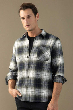 Regular Fit Polo Yaka Kareli Flanel Uzun Kollu Gomlek - Defacto фото 7