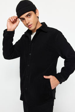 TRENDYOL MAN Siyah Unisex Regular Fit Yan Cepli Polar Kal?n K?sl?k Rahat Gomlek Ceket TMNAW24GO00082