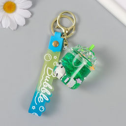Брелок для ключей с карабином, ремешком «Панда в лимонаде», пластик, водный с декором, 4×4×6 см