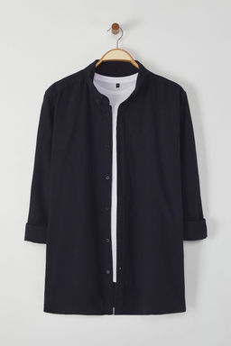 TRENDYOL MAN Lacivert Regular Fit Keten Gorunumlu Buyuk Beden Gomlek TMNSS24AX00006 - Trendyolmilla фото 2
