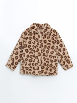 G?mlek Yaka K?z ?ocuk Leopar Desenli Pel?? Mont