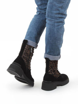01-DMD-D269 BLACK/LEOPARD Ботинки демисезонные женские (натуральная кожа, байка)