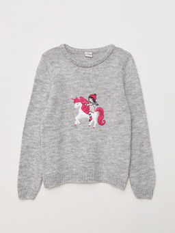 Bisiklet Yaka Nak??l? Uzun Kollu K?z ?ocuk Triko Kazak