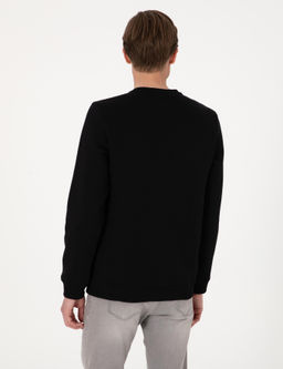 Siyah 3 _plik Regular Fit __i Polarl_ Bisiklet Yaka Basic Sweatshirt