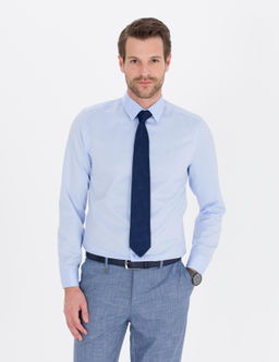 A__k Mavi Slim Fit Uzun Kollu Klasik G_mlek