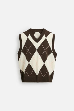 DIAMOND JACQUARD KNIT WAISTCOAT - Zara фото 8