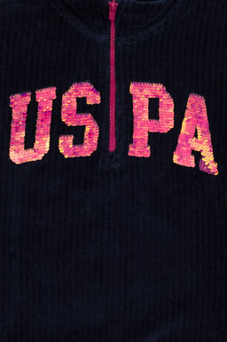 K_z _ocuk Lacivert Yar_m Fermuarl_ Pul Payetli Sweatshirt - U.s. polo assn фото 5