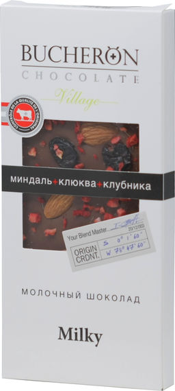BUCHERON. Village. Молочный с миндалем, клюквой и клубникой 85 гр. карт.упаковка