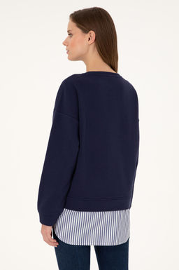Kad_n Lacivert G_mlek Detayl_ Bisiklet Yaka Sweatshirt