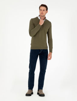 Koyu Haki Slim Fit V Yaka Basic Triko Kazak - Pierre cardin фото 4
