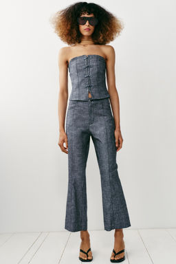 PANTAL?N MINI FLARE CON LINO / Gris
