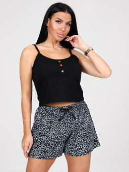 928 ПИЖАМА ЖЕНСКАЯ (шорты) (Чёрный/леопард серый) - А-дина фото 3