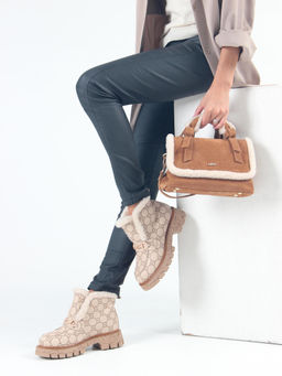 Ботинки 307.PODYUM141 br.Бежевый гучи коричневый/мех