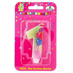 Свеча для торта "День рождения-22" 4,4х1,2х7,7см, парафин, "Цифра 1" (Россия)