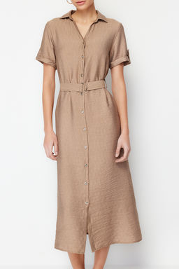 Vizon Kusakl? Midi Dokuma Gomlek Elbise TWOSS24EL00226