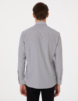 Siyah Slim Fit _izgili Uzun Kollu G_mlek