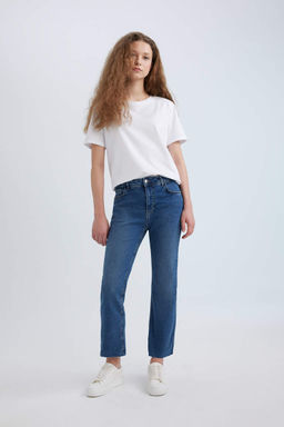 Укороченные расклешенные джинсовые брюки до щиколотки с нормальной талией и длиной до щиколотки - Defacto фото 5