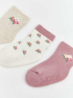 ?i?ekli Kayd?rmaz Taban K?z Bebek Soket ?orap 3l?