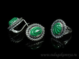 Кольцо Серьги с малахитом имитация размер 18