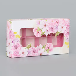 Цена за 5 шт. Коробка складная для 8 конфет Цветочки, 9.8?17.7?3.5 см Кондитерская упаковка