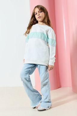 Ekru K?z Cocuk Duz Orme Sweatshirt TKDAW25SW00021