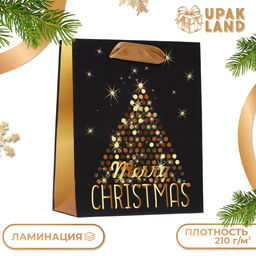 Цена за 12 шт. Пакет подарочный новогодний ламинированный Золотой Merry Christmas 11.5?14.5?6 см