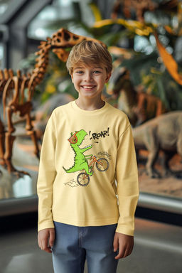 Lacivert Erkek Cocuk Hayvan Desenli Bisiklet Yaka Pamuklu Orme T-Shirt TKDAW25TS00009 - Trendyolmilla фото 14