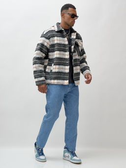 Куртка рубашка шерстяная в клетку мужская демисезонная темно-серого цвета 58565TC