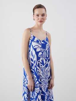 V Yaka ?i?ekli Ask?l? A Kesim Elbise