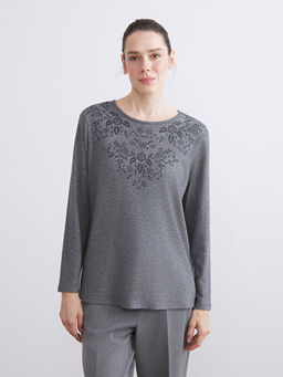 Bisiklet Yaka ?i?ek Nak??l? Bluz