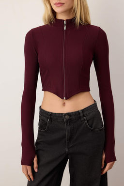 Bordo Ottoman Fermuarl? Dik Yaka Esnek Vucuda Oturan Orme Bluz TWOAW26BZ00307 - Trendyolmilla фото 3