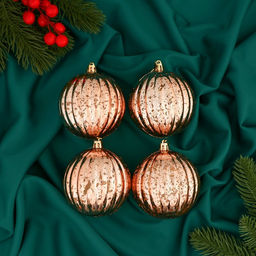 Ёлочные игрушки Винтаж, шары новогодние, d=8 см, набор 4 шт., полосы, золото