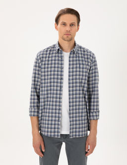 Рубашка Pierre Cardin Regular Fit синяя с длинным рукавом