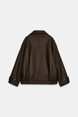 WOOL BLEND BOMBER JACKET WITH HIGH NECK