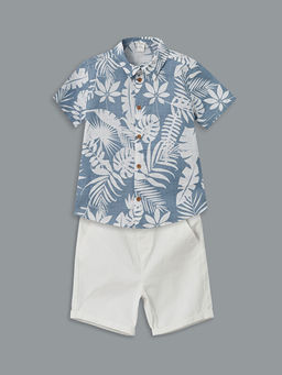 Bask?l? Viskon Erkek ?ocuk G?mlek ve ?ort 2li