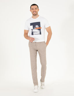 A__k Kahverengi Keten Kar___ml_ Jogger Kuma_ Pantolon