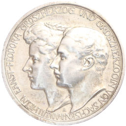 Монета 3 марки 1910 года A Германия (Саксен-Веймар-Aйзенах) Свадьба Вильгельма и Феодоры