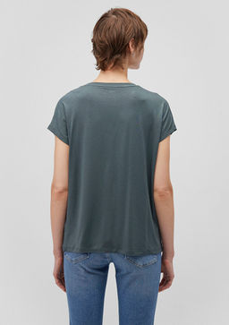 V Yaka Yesil Basic Viskoz Tisort - Mavi фото 4