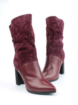 02-YF190-051M DK. RED Сапоги зимние женские (натуральная замша, байка, натуральный мех)