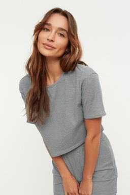 Trendyolmilla Gri Fitilli Sortlu Orme Pijama Tak?m? THMSS21PT1101 фото 11