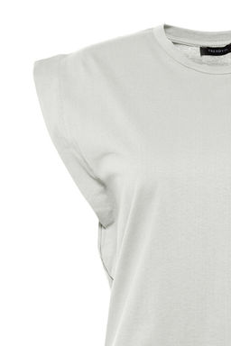 Gri %100 Pamuk Vatka Gorunumlu Basic Bisiklet Yaka Orme T-Shirt TWOSS20TS0021