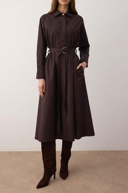 Koyu Kahverengi Kusakl? Midi Dokuma Elbise TWOAW26EL00338