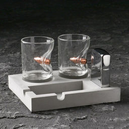 Подарочный набор Непробиваемый: 2 стопки 50 мл, зажигалка, подставка