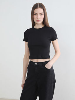 Bisiklet Yaka Fitilli Kad?n Crop