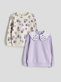 Bisiklet Yaka K?z ?ocuk Sweatshirt 2li