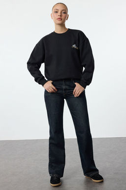 Siyah Animal Nak?sl? Regular/Normal Kal?p Kal?n Ici Polarl? Orme Sweatshirt TWOAW24SW00196
